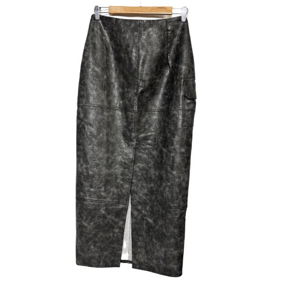 ASOS DESIGN Faux Leather Utility Midi Skirt Washed Black Size 6 - Picture 6 of 14
